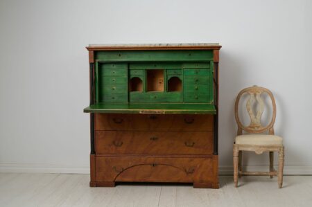 Swedish antique country secretary desk from the empire period. Made in northern Sweden around 1840 with original untouched faux paint,