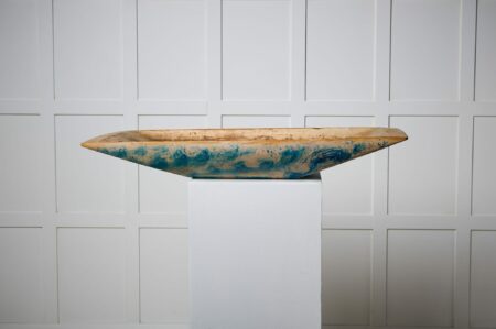 Blue marbled wooden trough and plate from Sweden made during the mid 1800s. This unique antique was made by hand