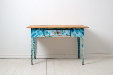 Blue antique country table in Gustavian Style. The table has a very unusual and charming original paint in blue and white, which are rare colours